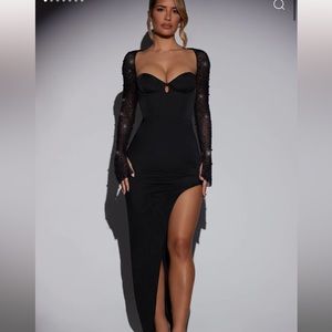 OHPOLLY EMBELLISHED SIDE SPLIT MAXI DRESS IN BLACK
Size: 2